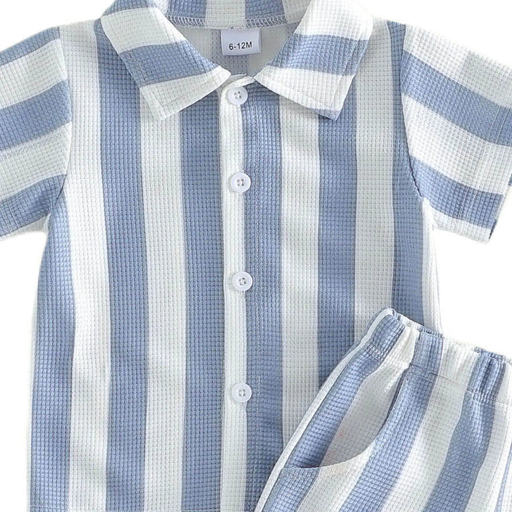 Striped Patchwork Shirt & Shorts Set