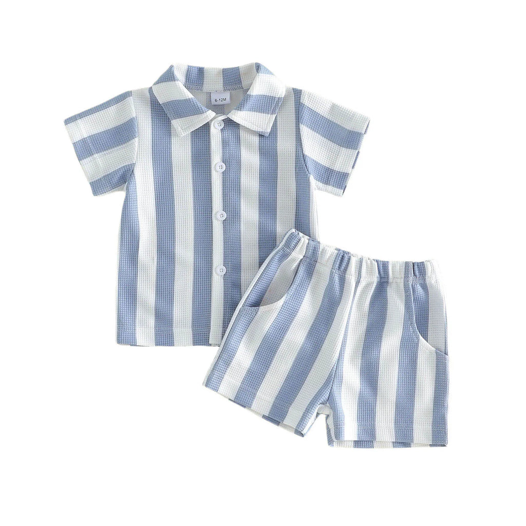 Striped Patchwork Shirt & Shorts Set