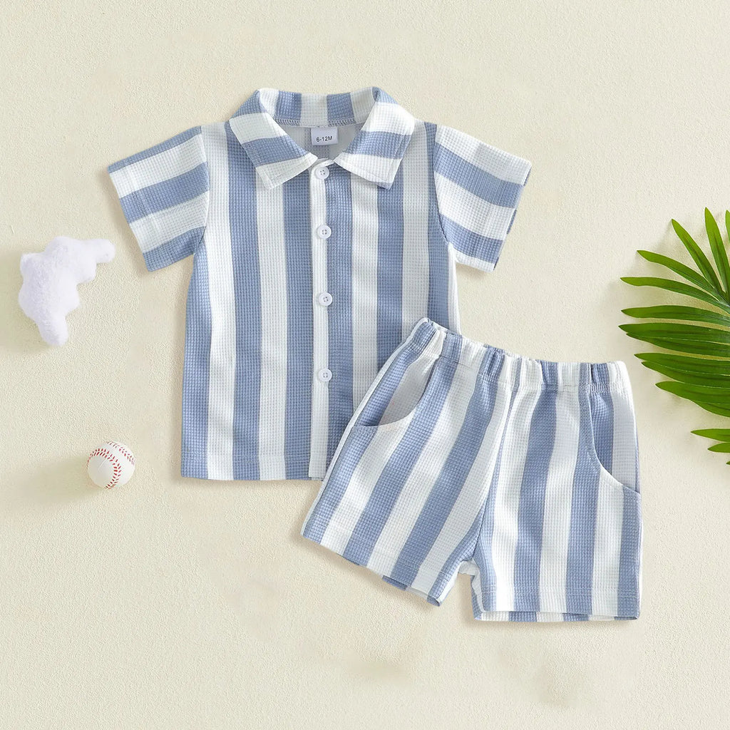 Striped Patchwork Shirt & Shorts Set
